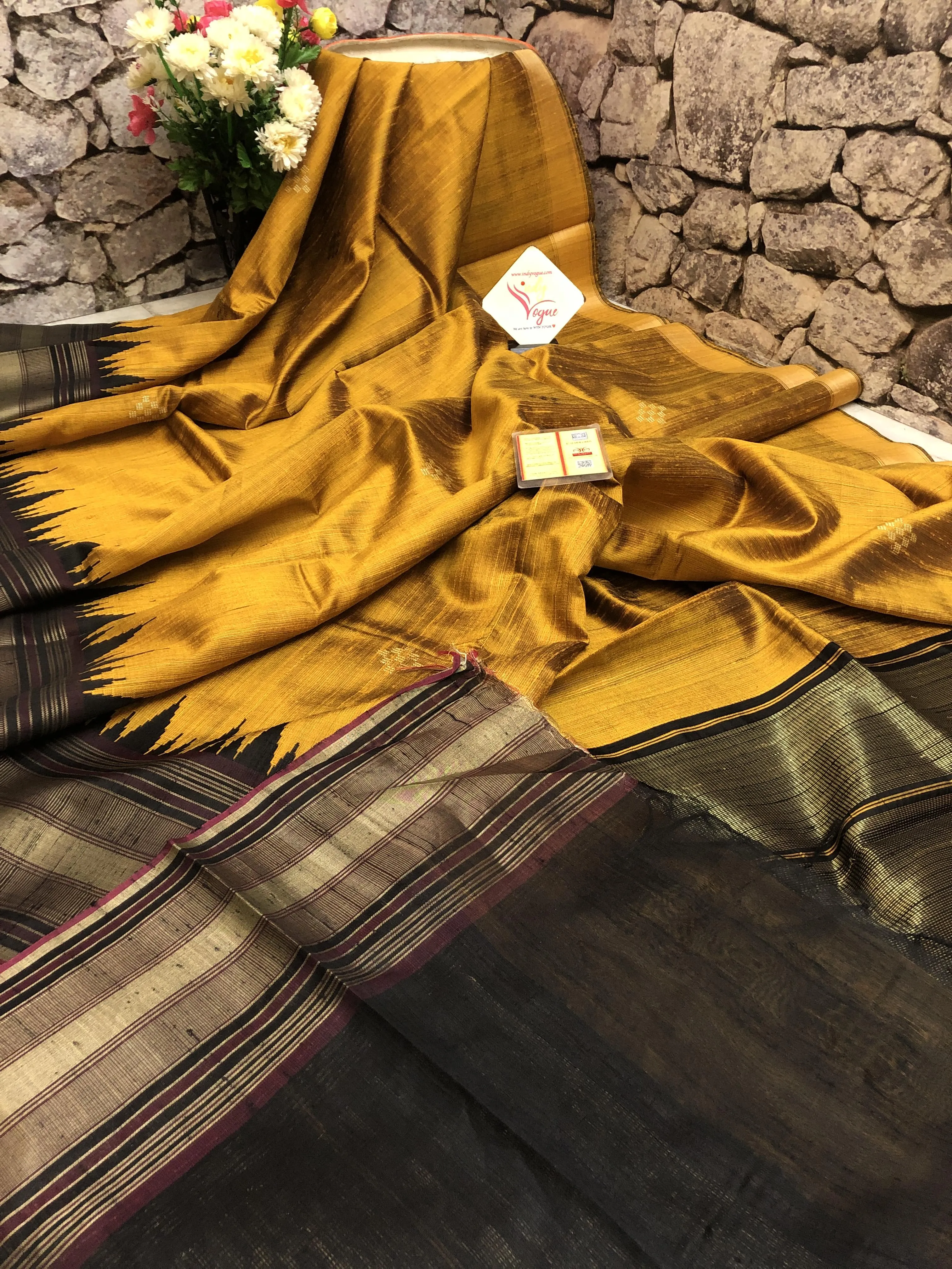 Mustard Color Pure Raw Silk Saree