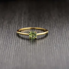 Natural Green Peridot Ring - Handmade Round Cut Ring - 925 Sterling Silver Ring - 4 Prong Set Ring - Birthstone Ring