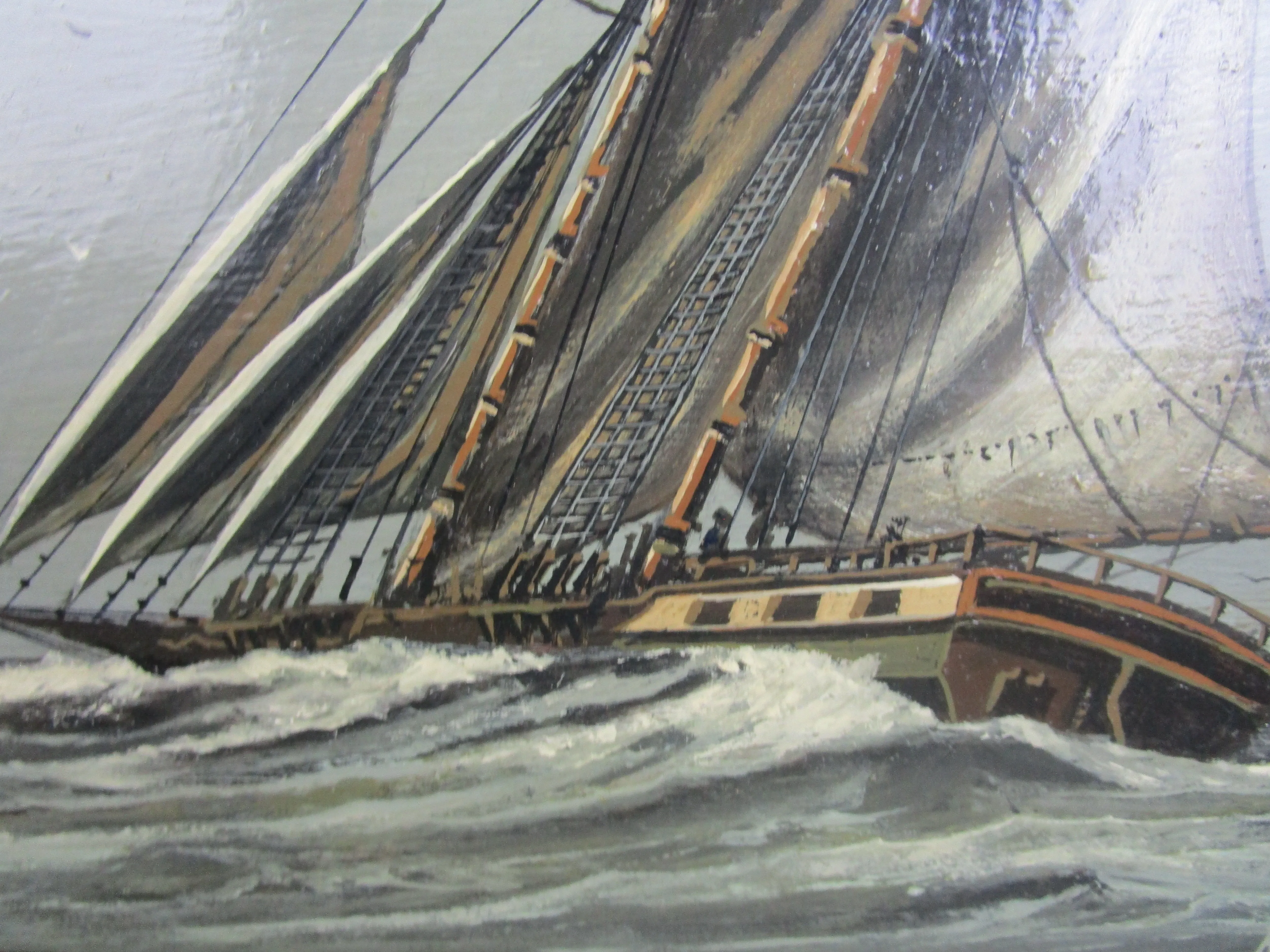 Oil On Board Of A Clipper Vintage 20th Century