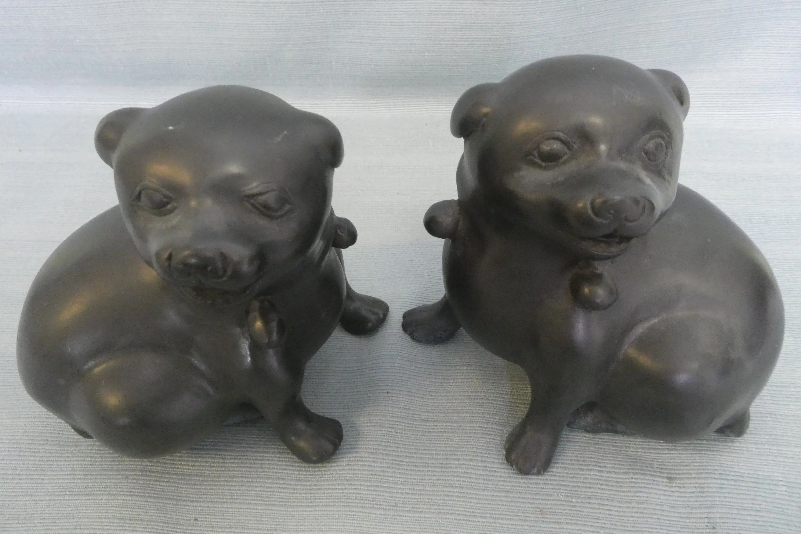 Pair of Taisho Bronze Dogs - Good Condition