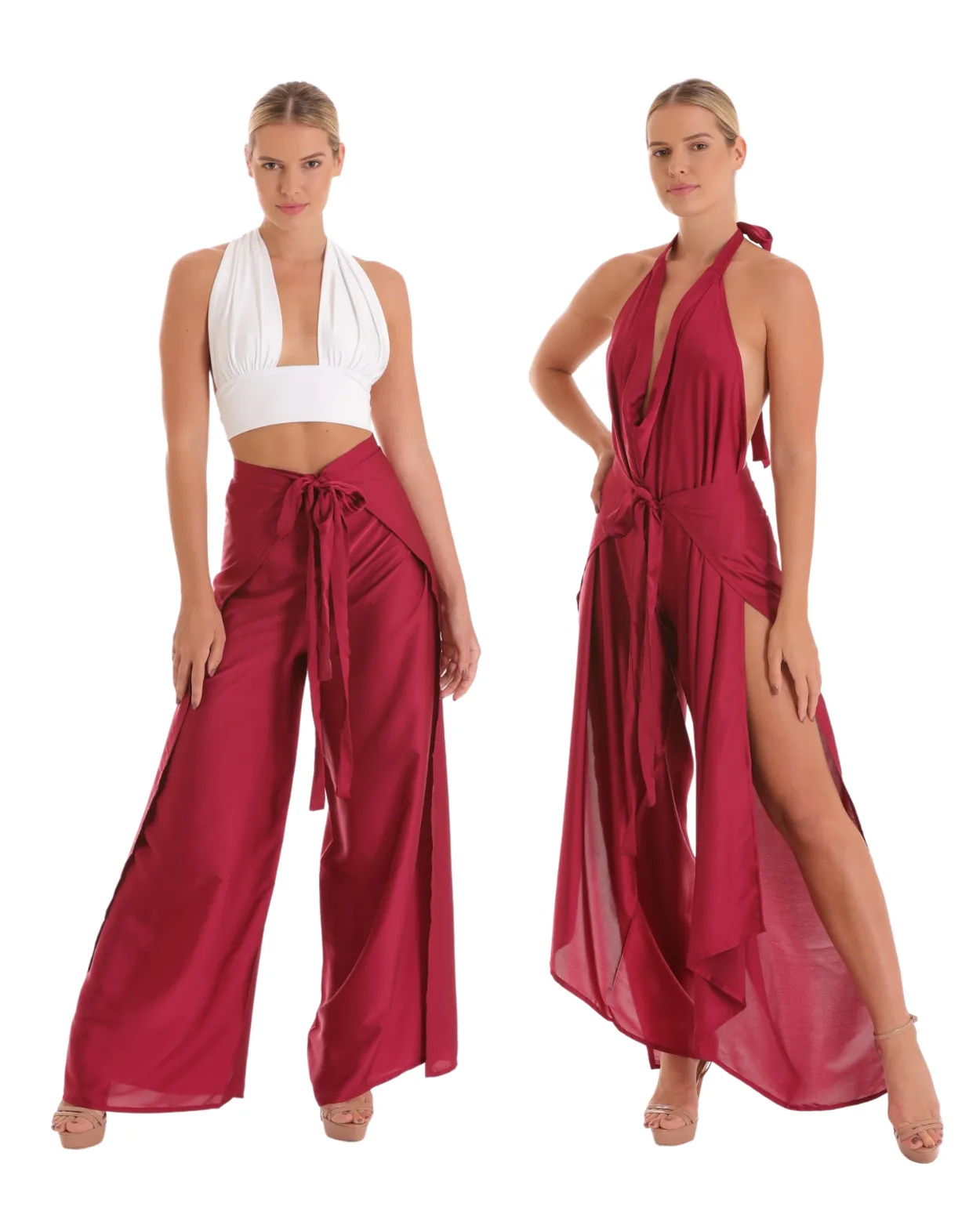 Pant to Jumpsuit - Wine Satin