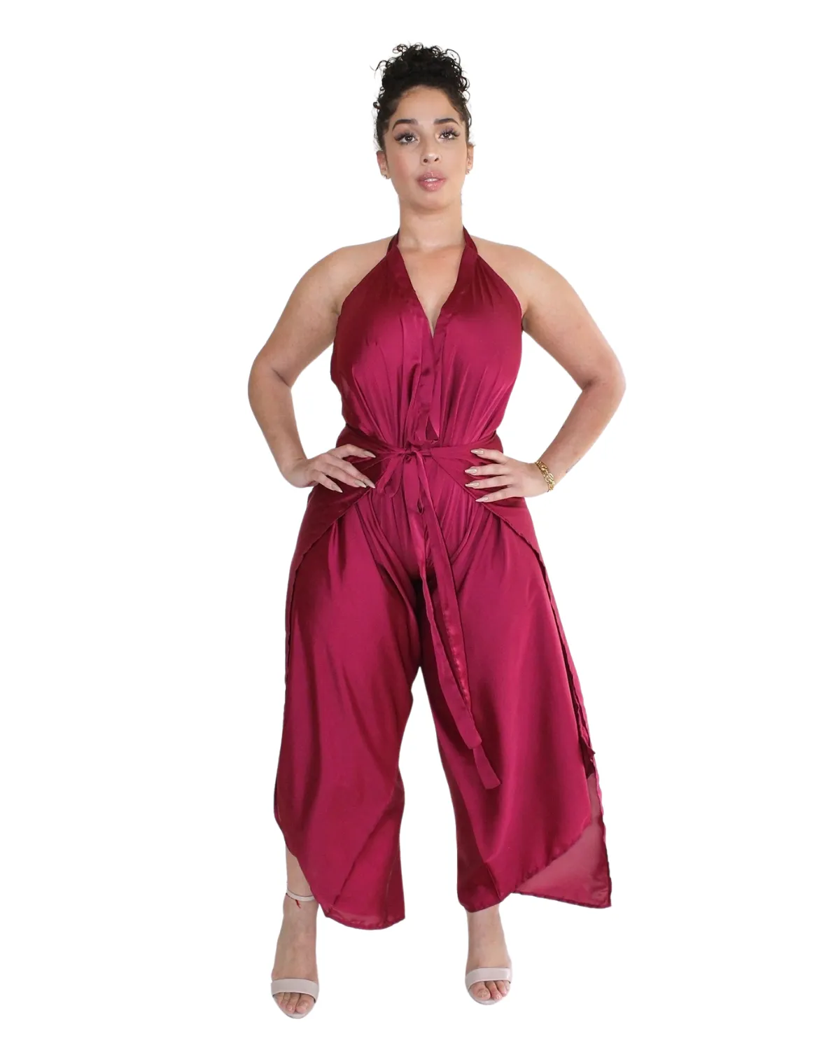 Pant to Jumpsuit - Wine Satin