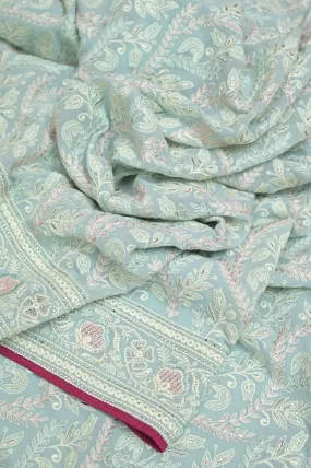 Pastel Blue Color Georgette Saree with Chikankari Work