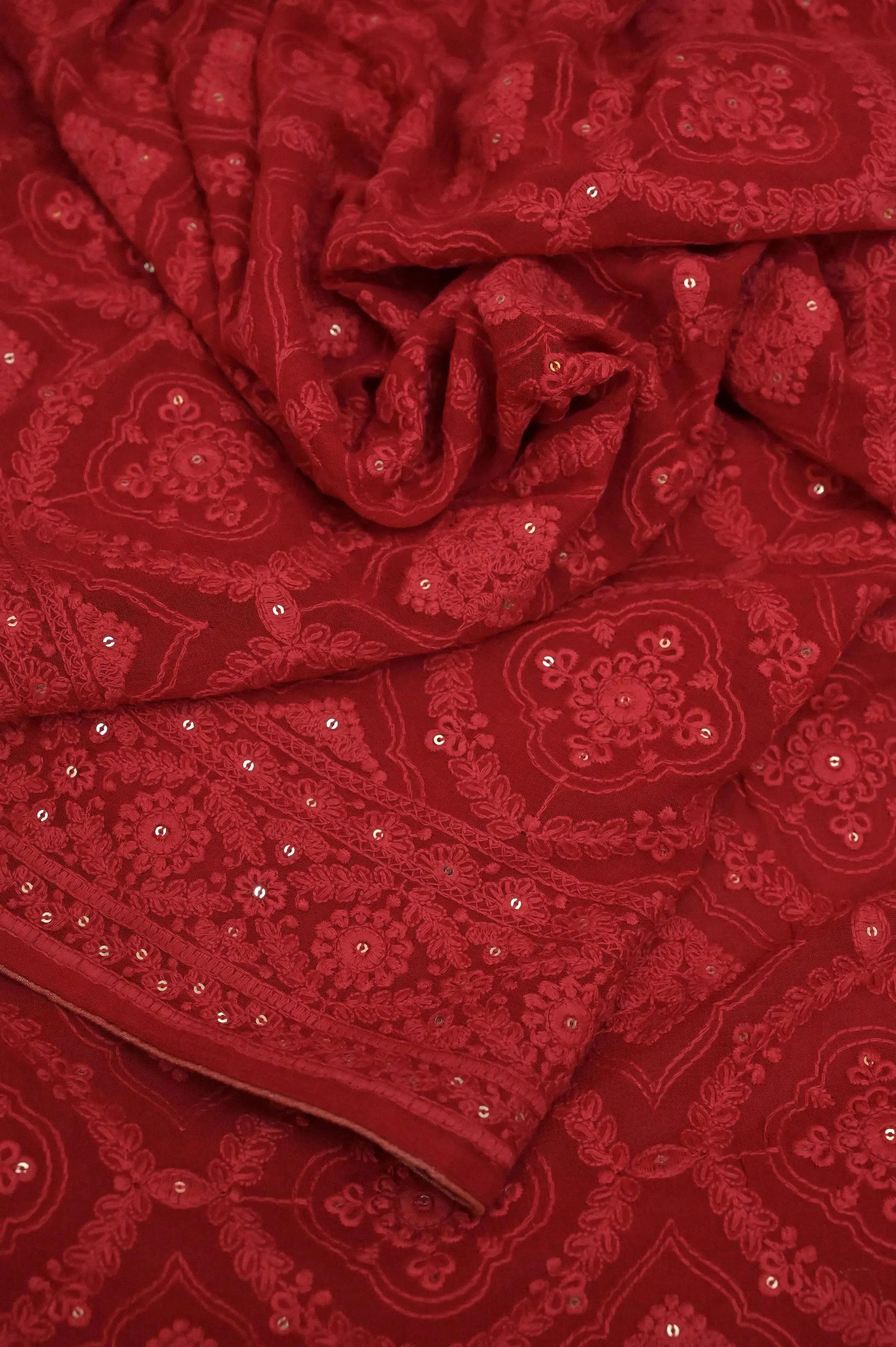 Red Color Designer Georgette Saree with Chikankari Embroidery and Sequin Work