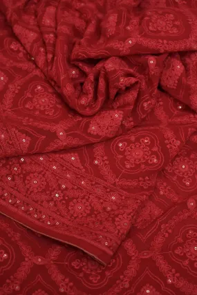 Red Color Designer Georgette Saree with Chikankari Embroidery and Sequin Work