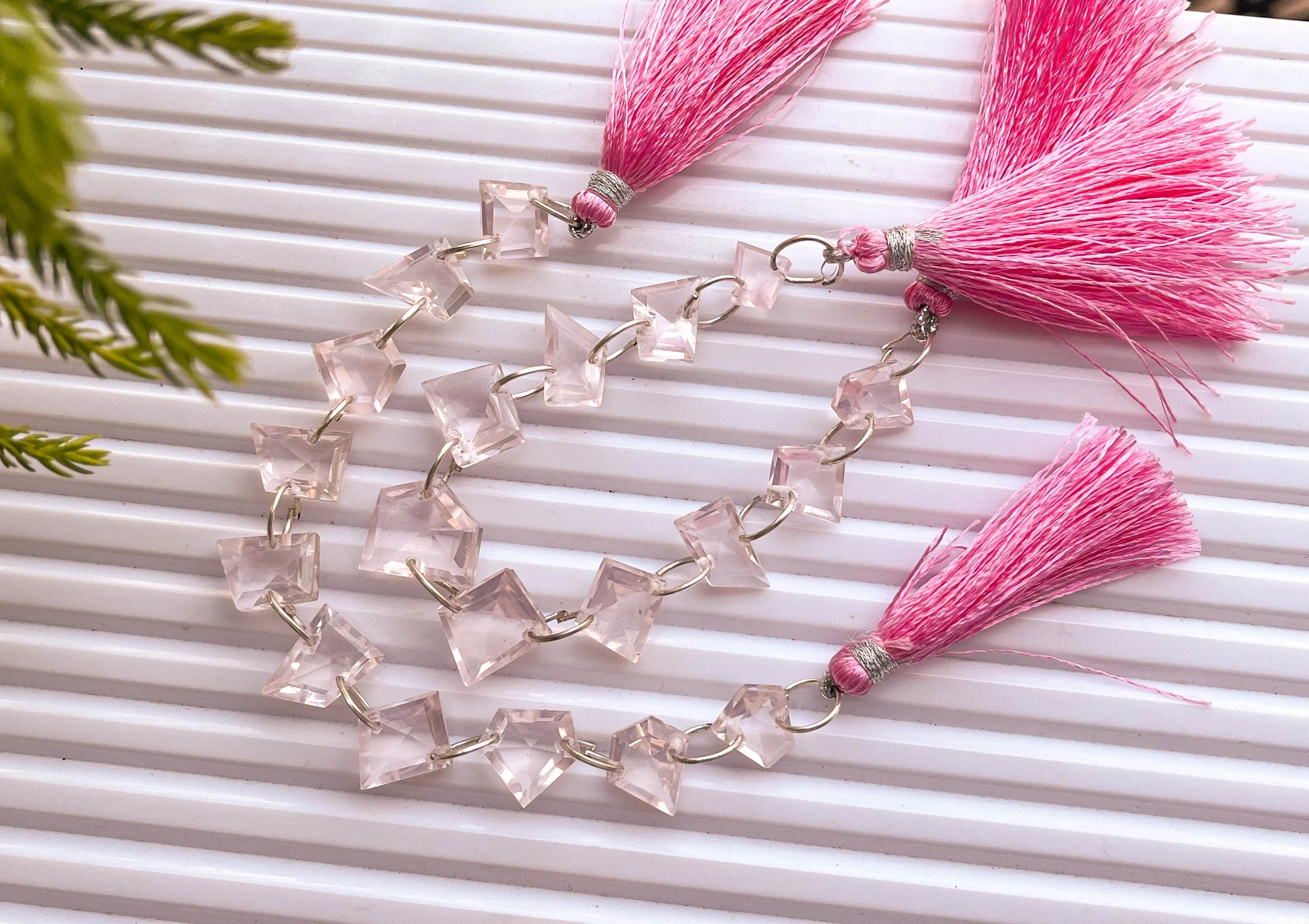 Rose Quartz Uneven Shape Faceted Double Drill Beads, Rose Quartz Double Hole Beads, 8x10mm to 8x13mm, 5 inch, 10 Pieces String