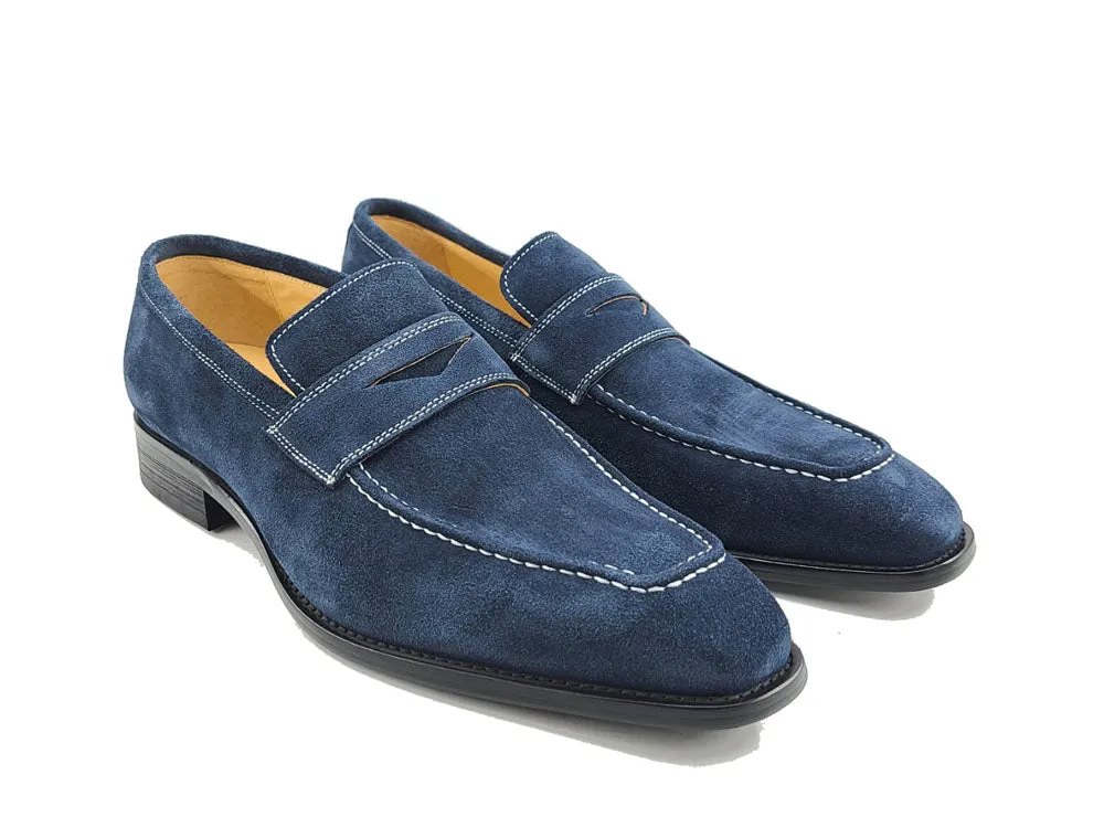 Suede Penny Loafer with contrast color stitching