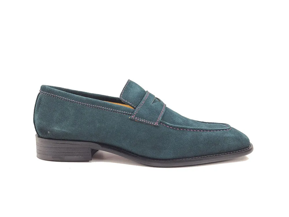 Suede Penny Loafer with contrast color stitching