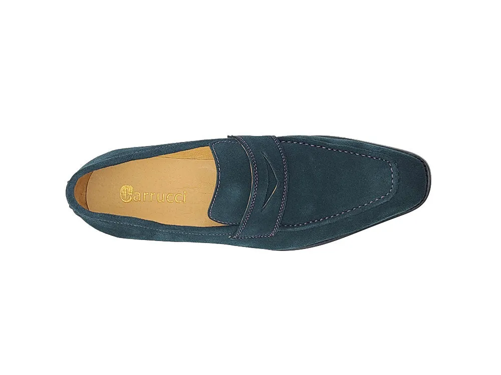 Suede Penny Loafer with contrast color stitching