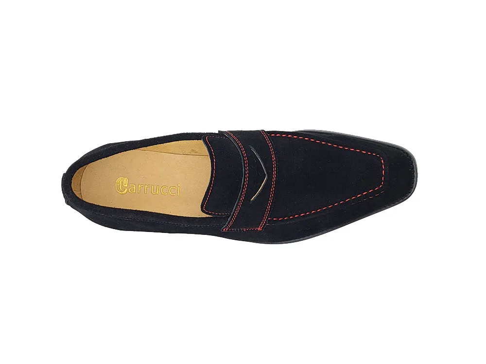 Suede Penny Loafer with contrast color stitching