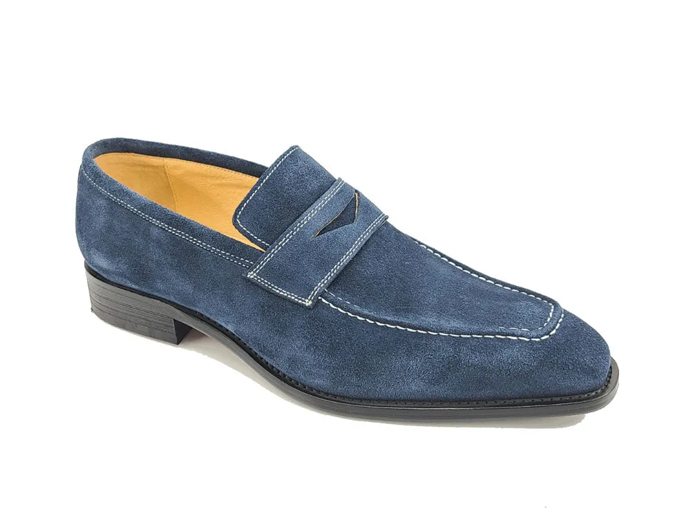 Suede Penny Loafer with contrast color stitching