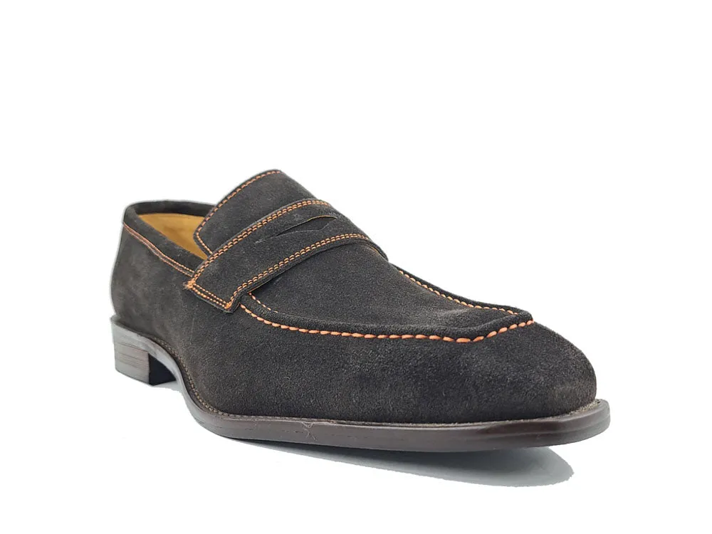 Suede Penny Loafer with contrast color stitching