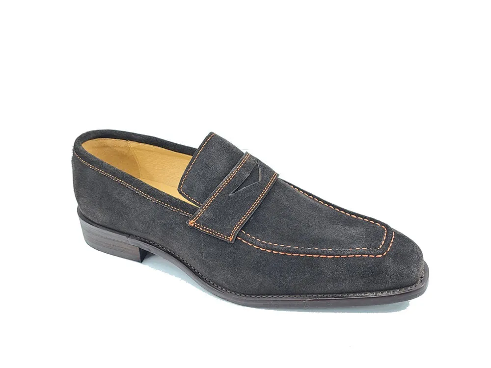 Suede Penny Loafer with contrast color stitching