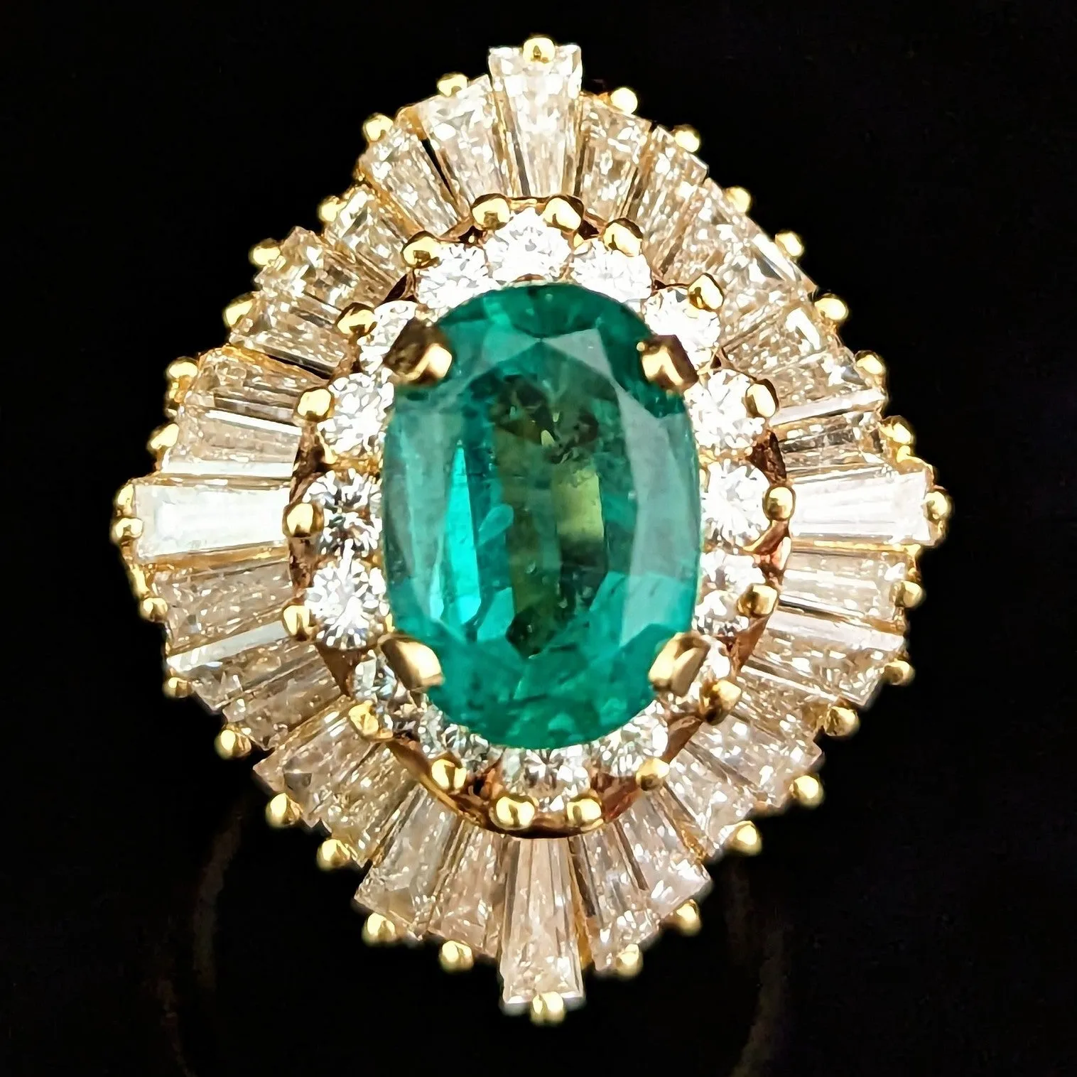 The Bethel - Vintage GIA Graded Emerald Diamonds 18k Gold Cocktail Ring