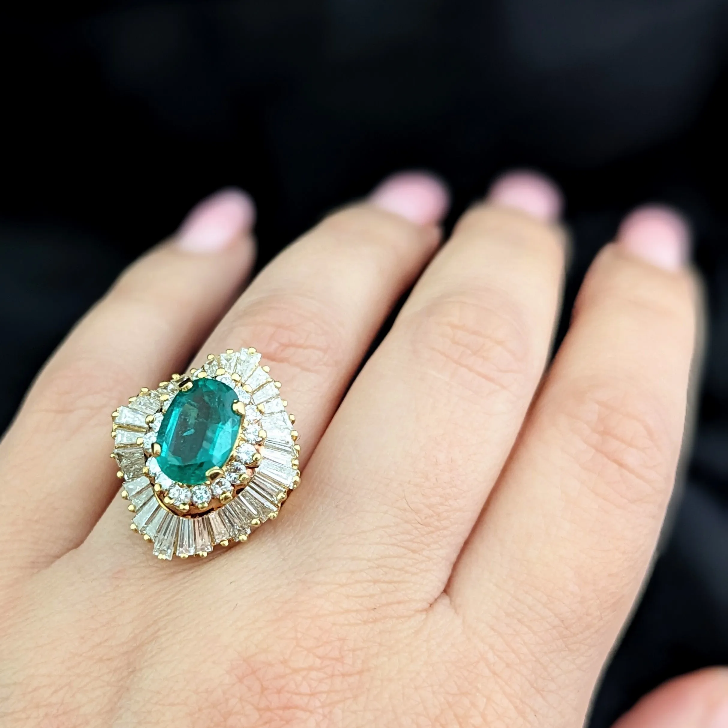 The Bethel - Vintage GIA Graded Emerald Diamonds 18k Gold Cocktail Ring