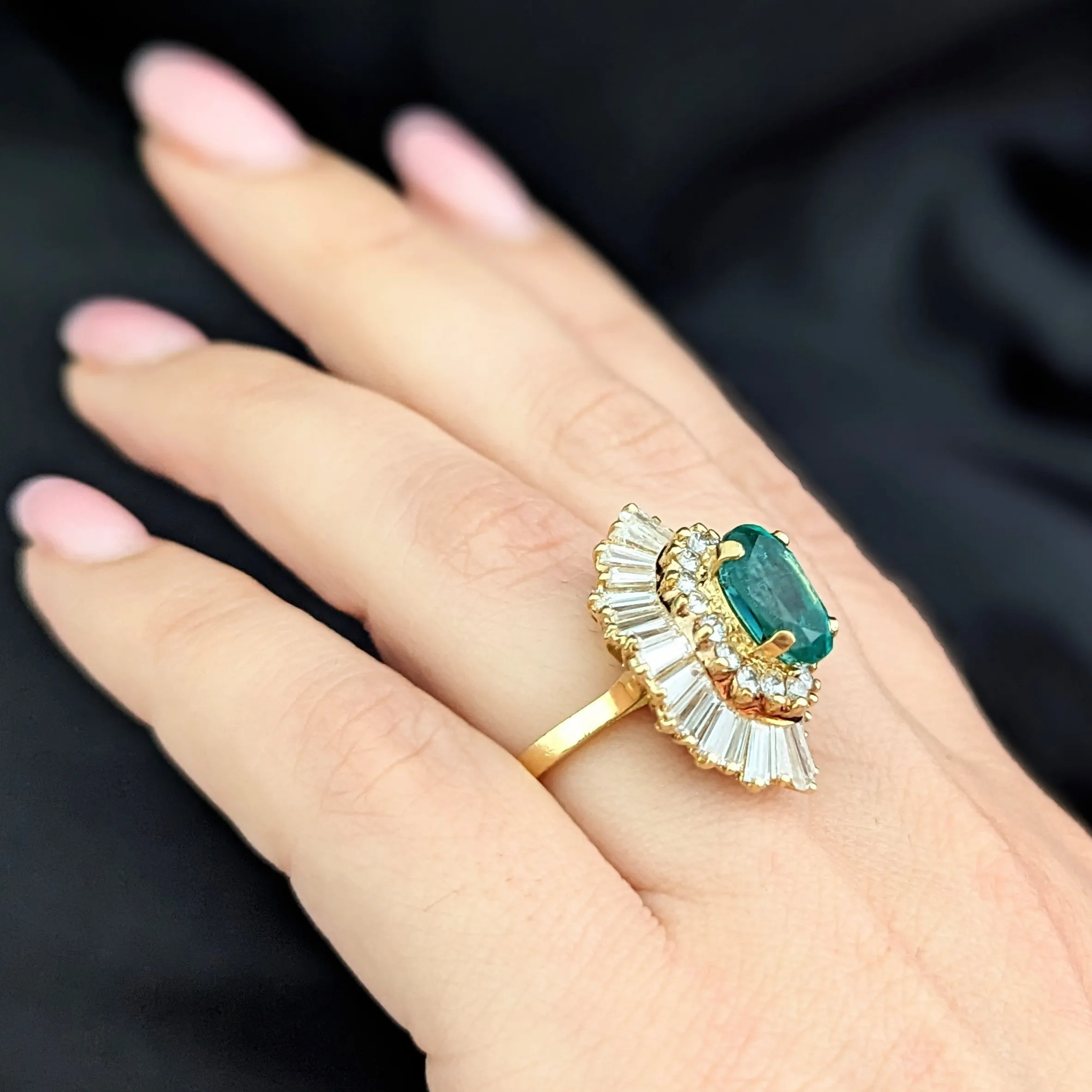 The Bethel - Vintage GIA Graded Emerald Diamonds 18k Gold Cocktail Ring