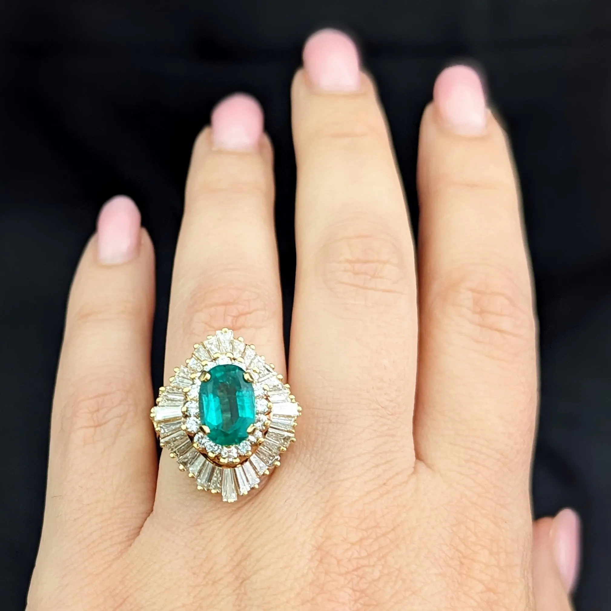 The Bethel - Vintage GIA Graded Emerald Diamonds 18k Gold Cocktail Ring