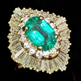 The Bethel - Vintage GIA Graded Emerald Diamonds 18k Gold Cocktail Ring