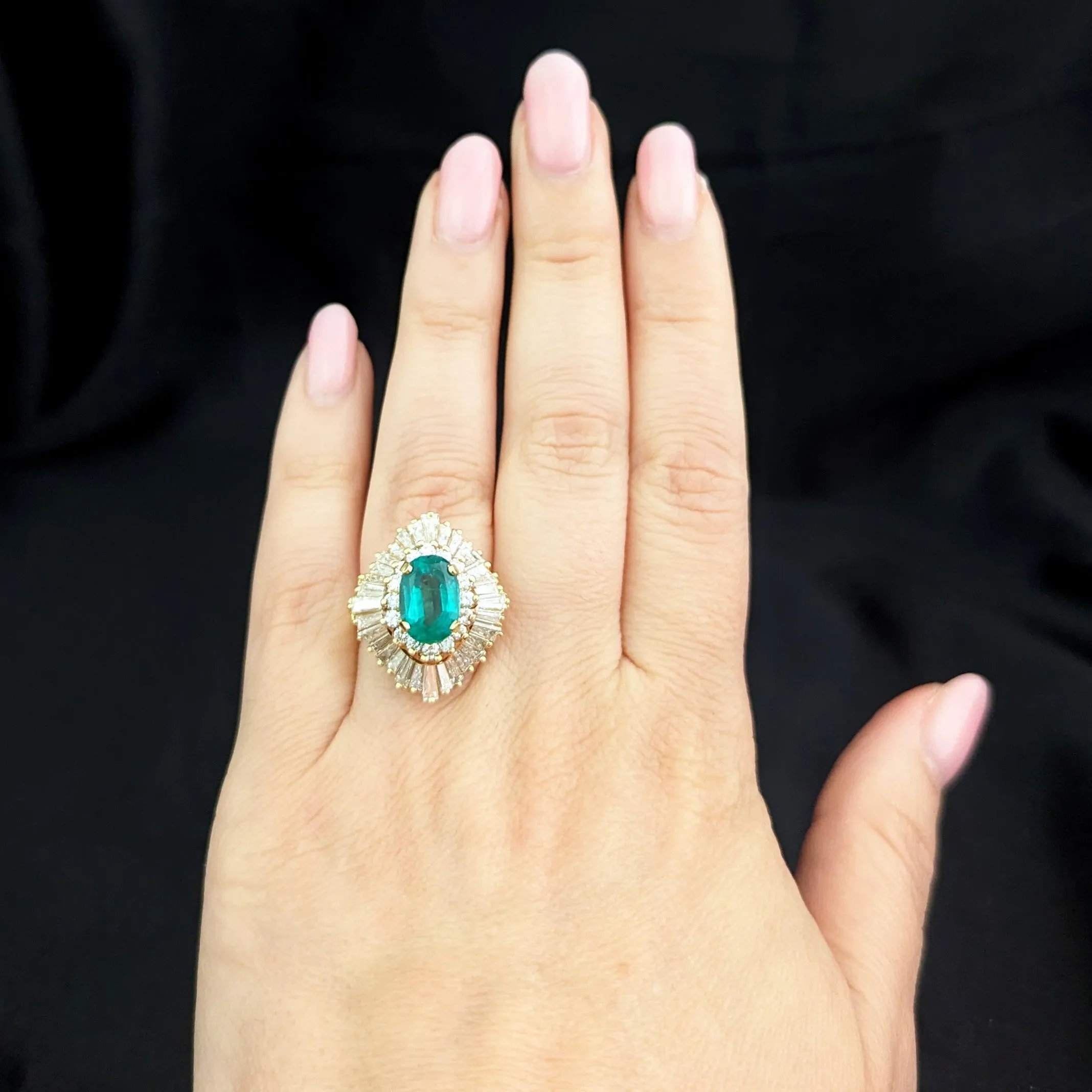 The Bethel - Vintage GIA Graded Emerald Diamonds 18k Gold Cocktail Ring