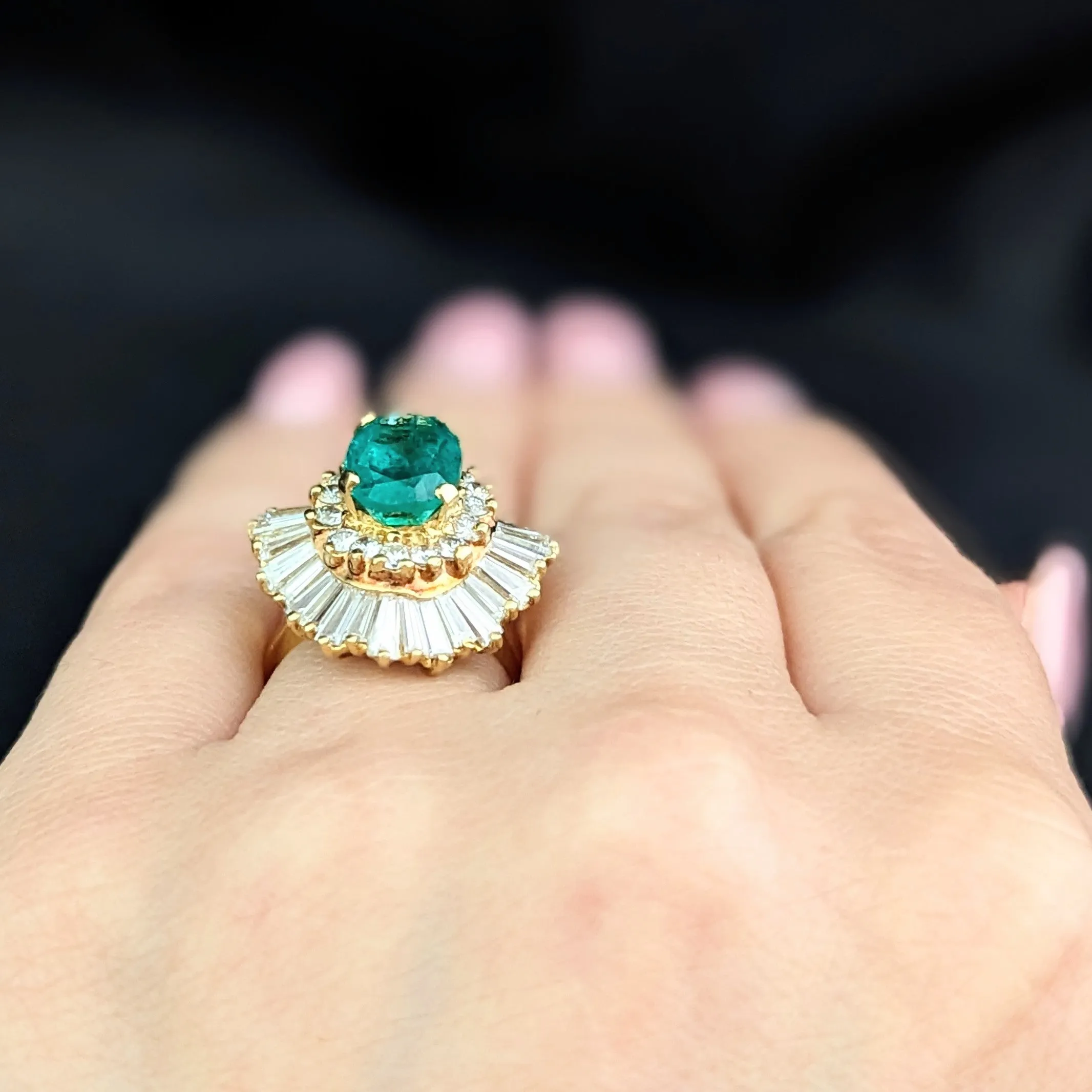 The Bethel - Vintage GIA Graded Emerald Diamonds 18k Gold Cocktail Ring