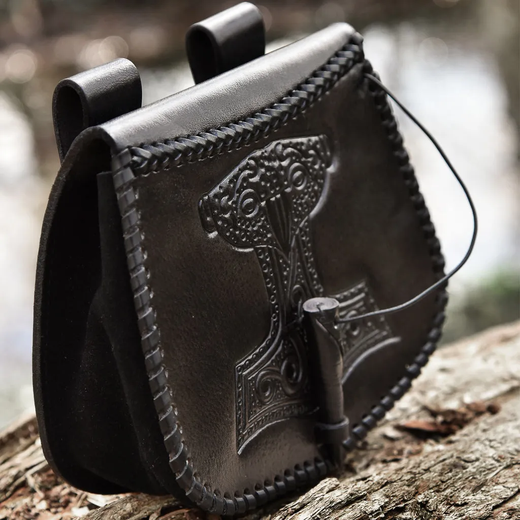 Thor's Hammer Black Leather Pouch