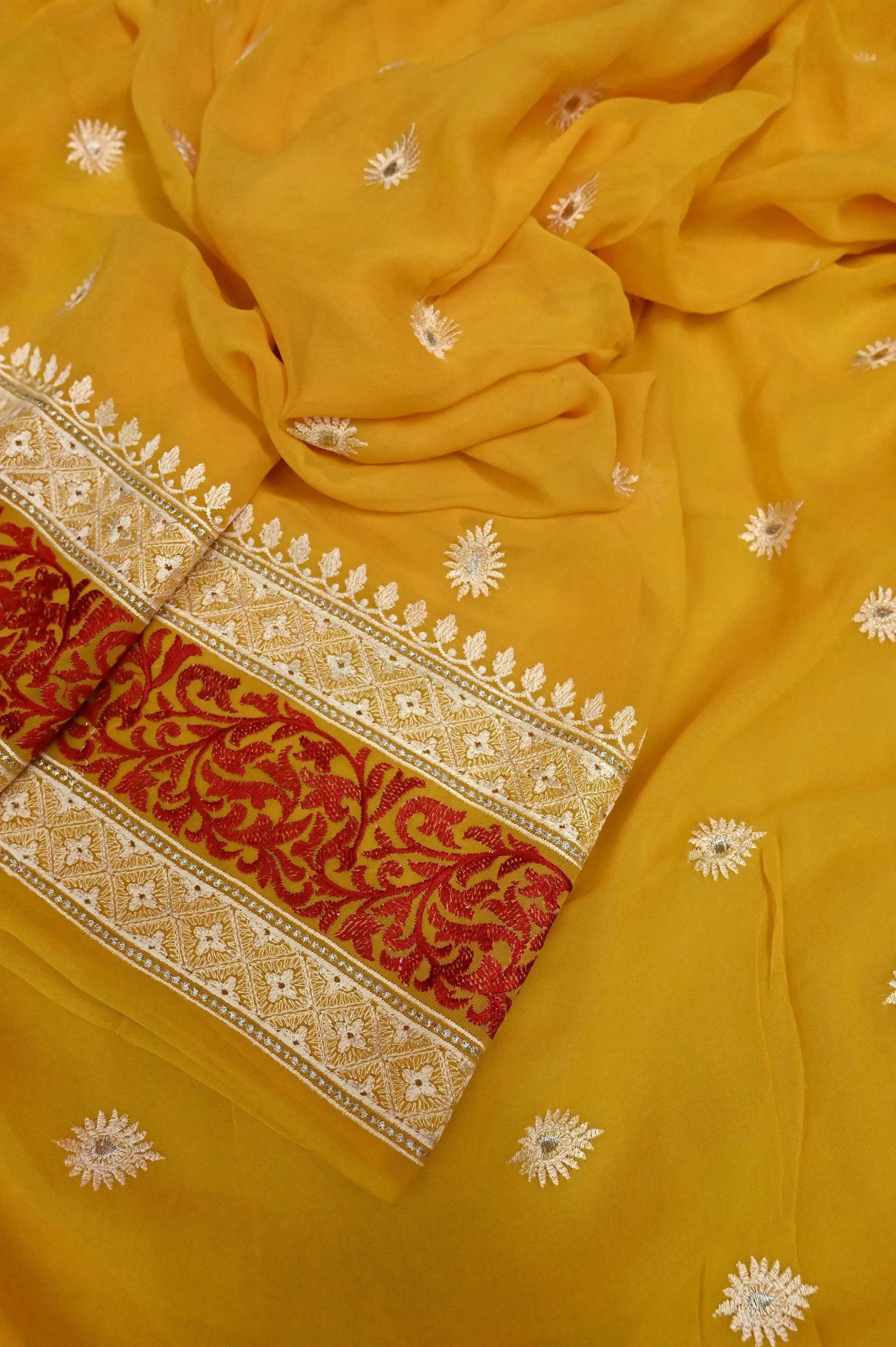 Turmeric Yellow Color Georgette Saree with Embroidery Work