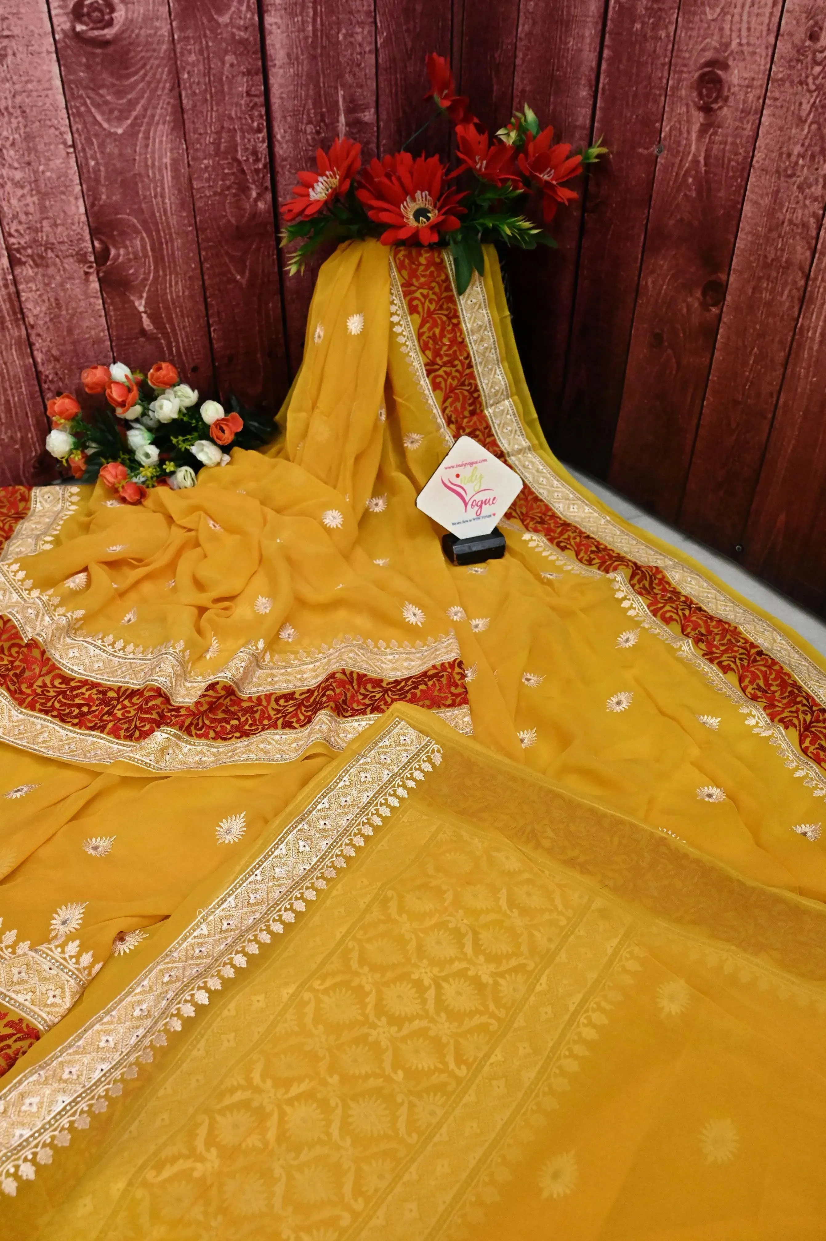 Turmeric Yellow Color Georgette Saree with Embroidery Work