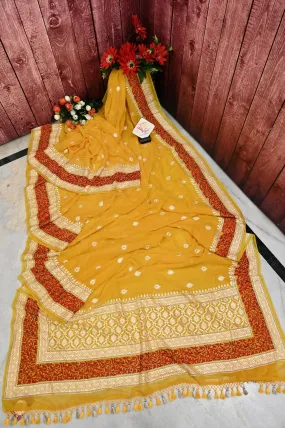 Turmeric Yellow Color Georgette Saree with Embroidery Work