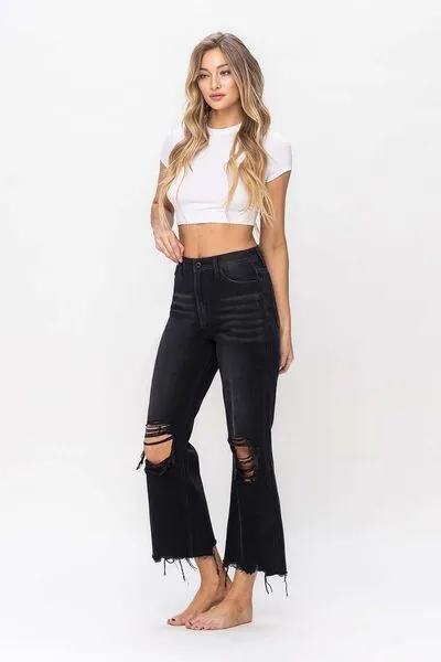 Vervet by Flying Monkey Vintage Ultra High Waist Distressed Crop Flare Jeans (Online Exclusive)