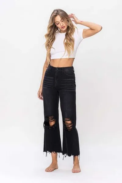 Vervet by Flying Monkey Vintage Ultra High Waist Distressed Crop Flare Jeans (Online Exclusive)