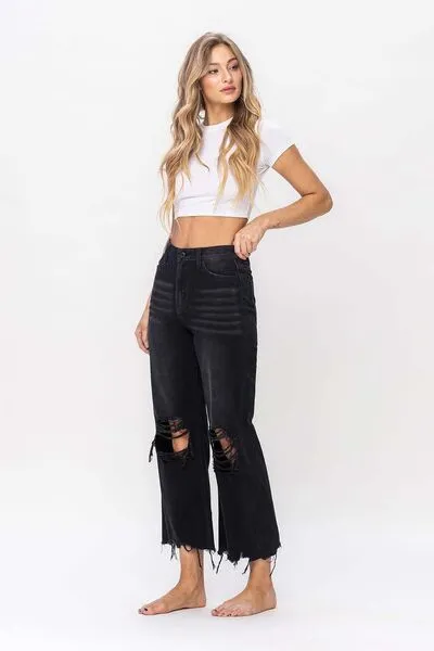 Vervet by Flying Monkey Vintage Ultra High Waist Distressed Crop Flare Jeans (Online Exclusive)