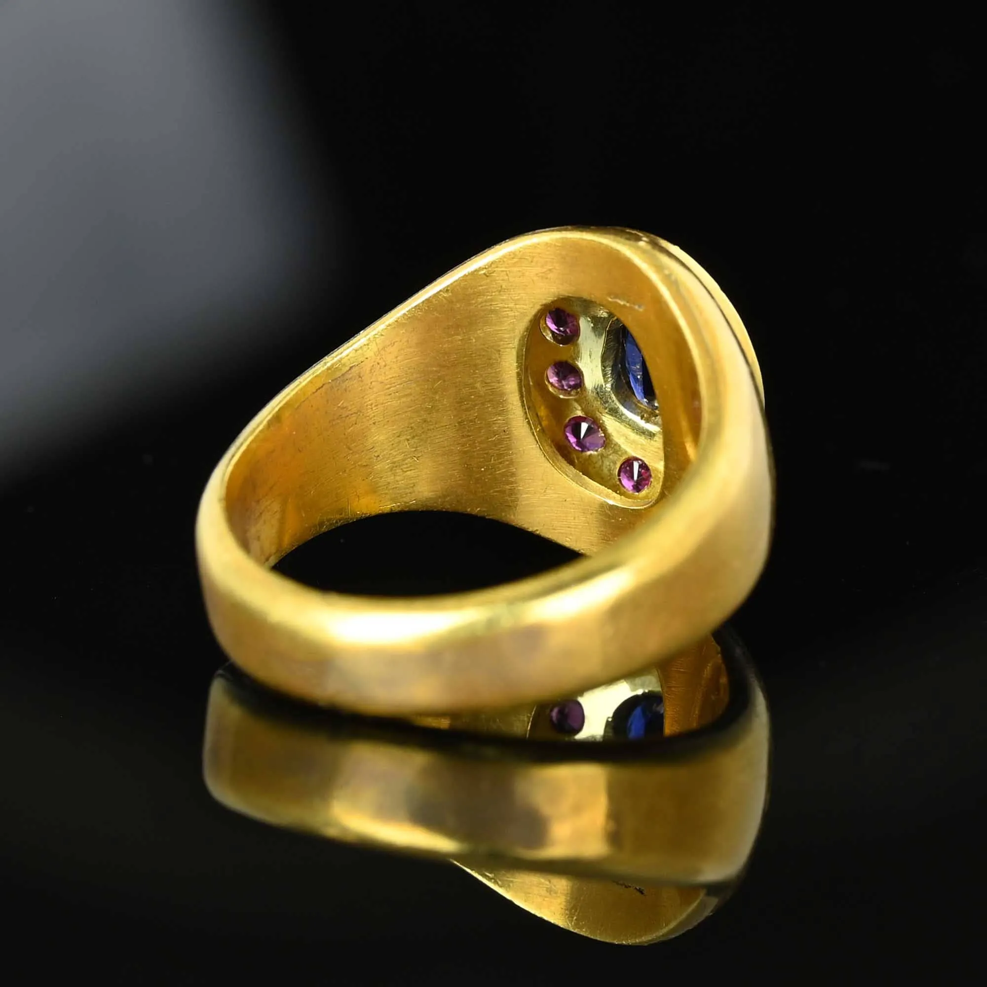 Vintage 18K Gold Ruby Halo Sapphire Signet Ring