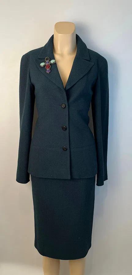 Vintage Chanel 98A 1998 Fall Green Jacket Skirt Suit FR 34 US 4