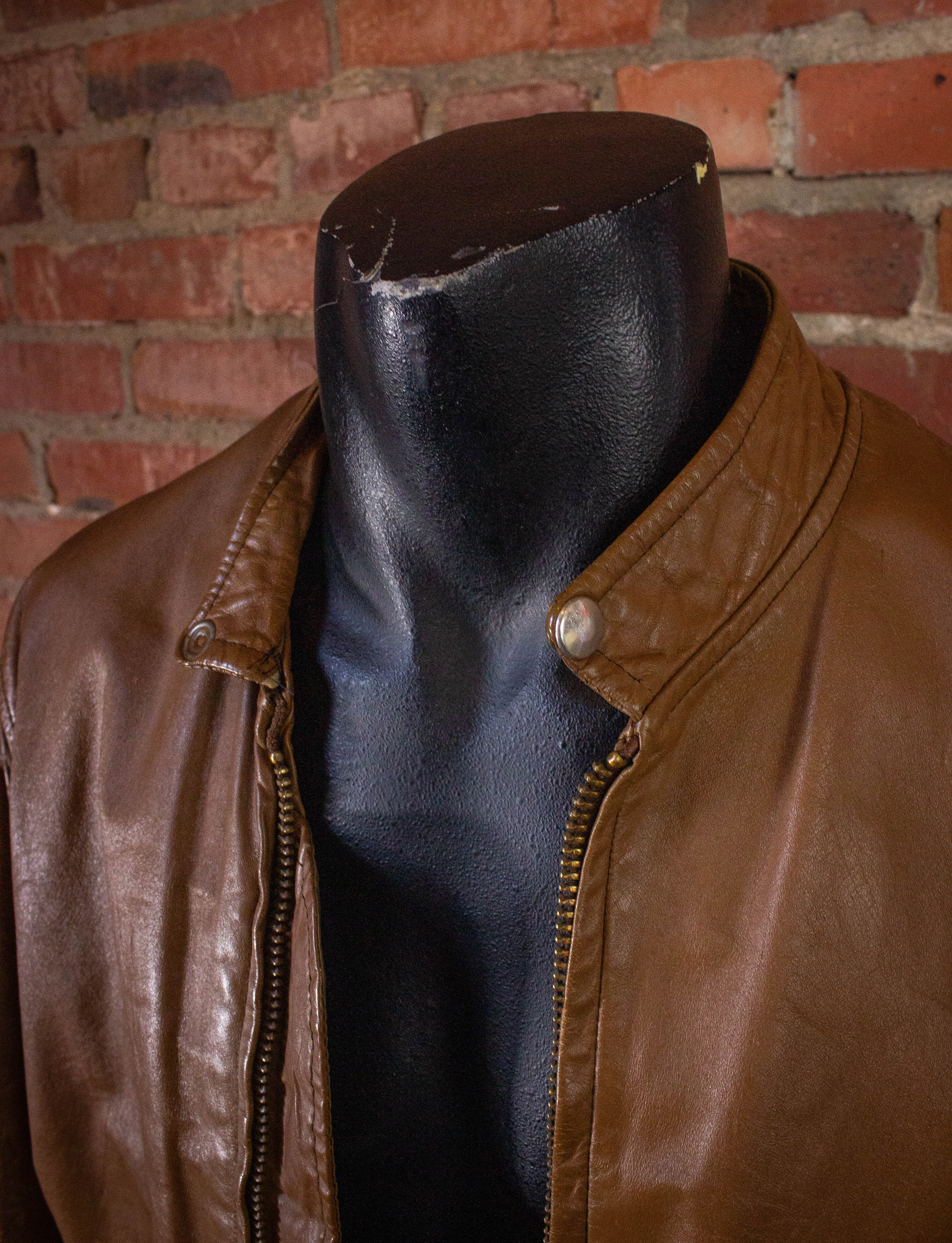 Vintage Light Brown Cafe Racer Leather Jacket 70s Large