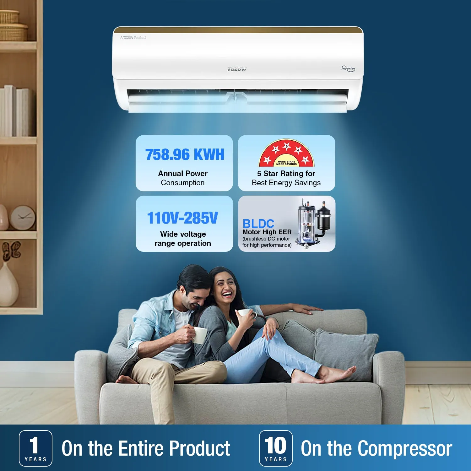 Voltas SmartAir Inverter AC, 1.5 Ton, 5 star - 185V Vertis Smart Elite Gold With IoT