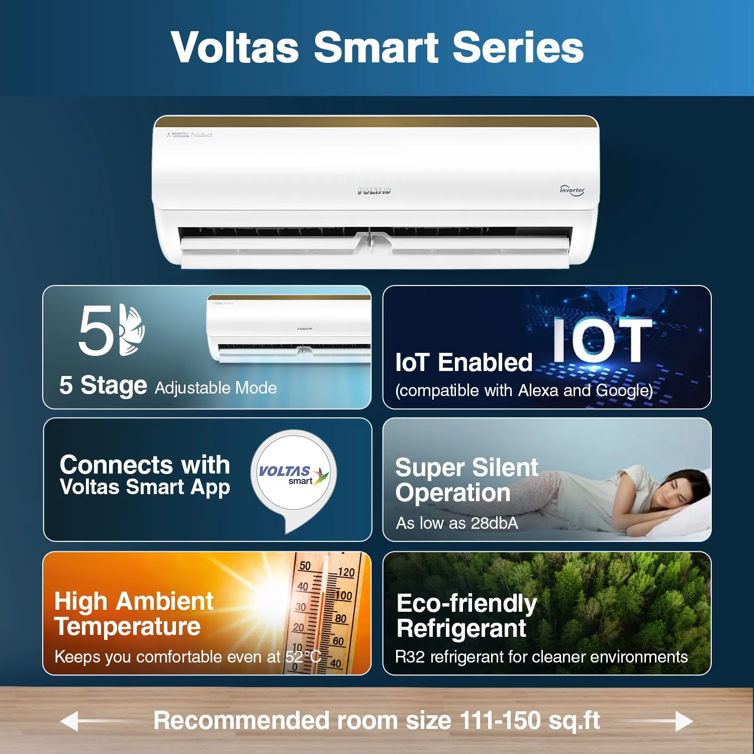 Voltas SmartAir Inverter AC, 1.5 Ton, 5 star - 185V Vertis Smart Elite Gold With IoT