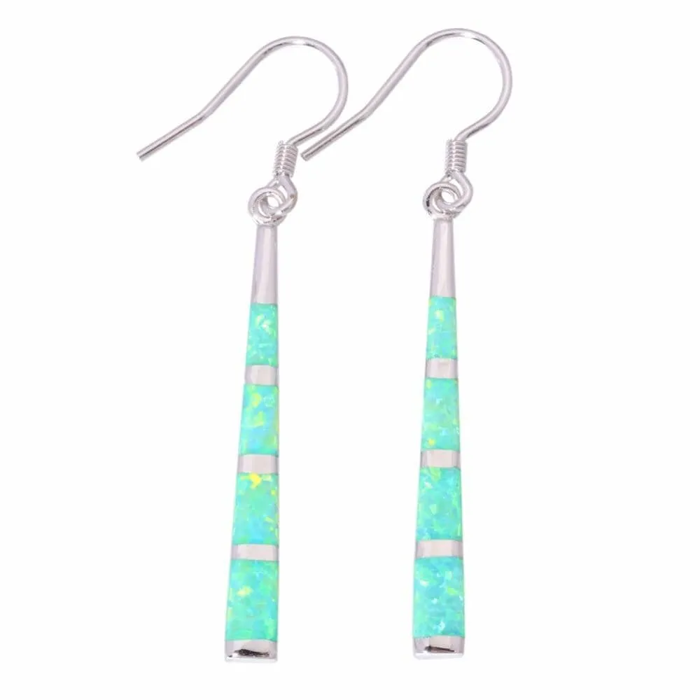 White and Green Fire Opal Drop Earrings - 925 Sterling Silver