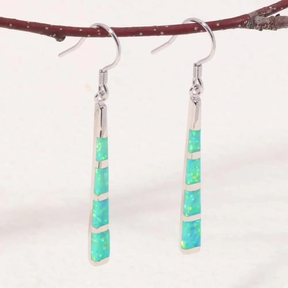 White and Green Fire Opal Drop Earrings - 925 Sterling Silver