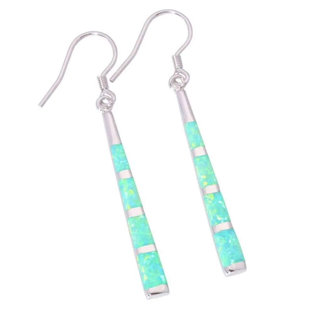 White and Green Fire Opal Drop Earrings - 925 Sterling Silver