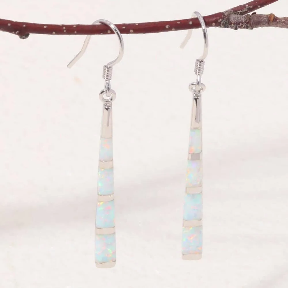 White and Green Fire Opal Drop Earrings - 925 Sterling Silver