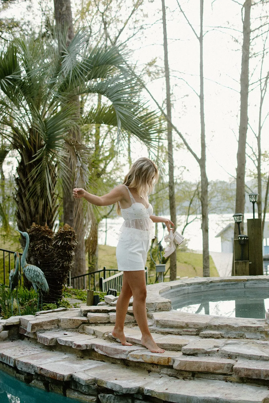 White Daisy Mesh Ruffled Top